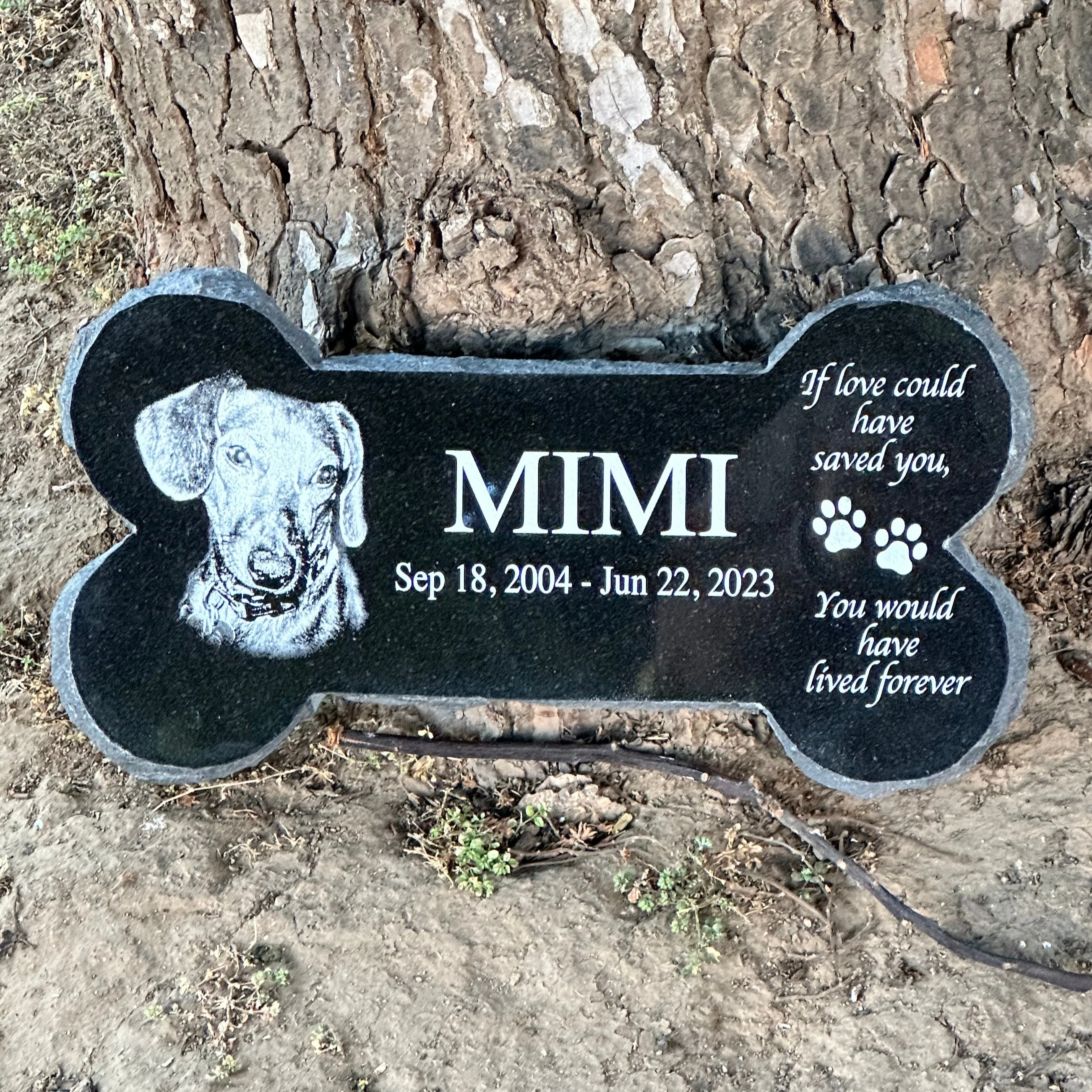 Bone Shape Outdoor Pet Grave Marker Personalized Memorial Plaque Granite