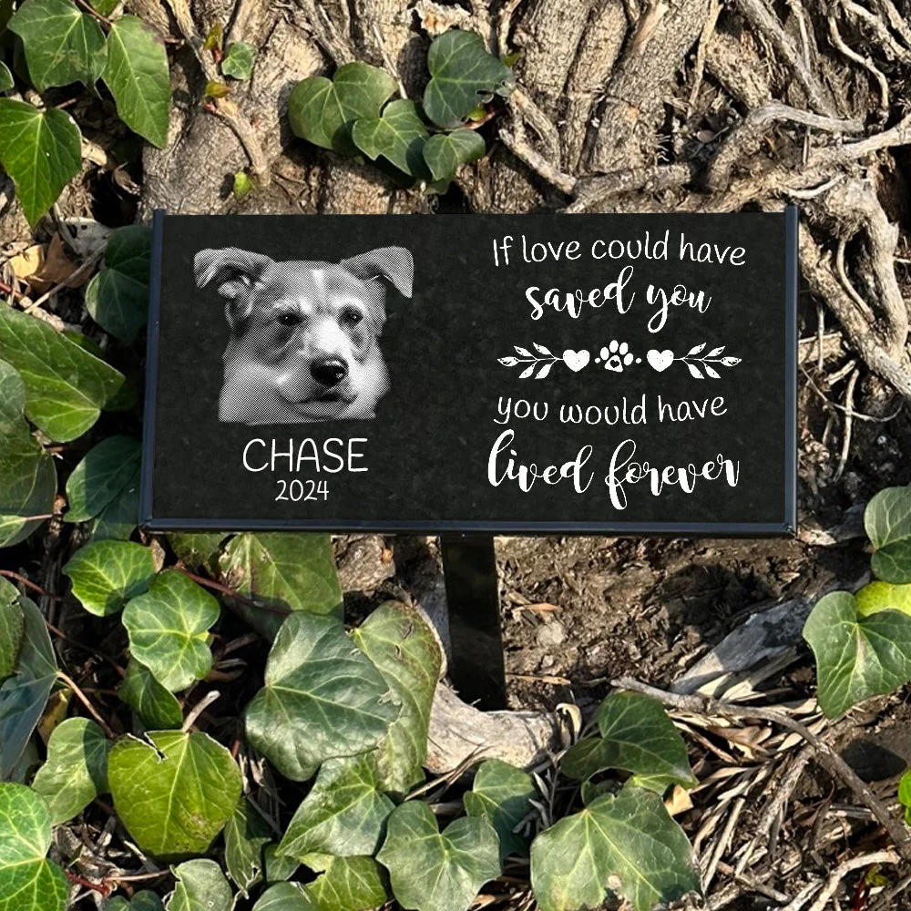 Personalized Outdoor Black Granite Dog Memorial Plaque with Stake