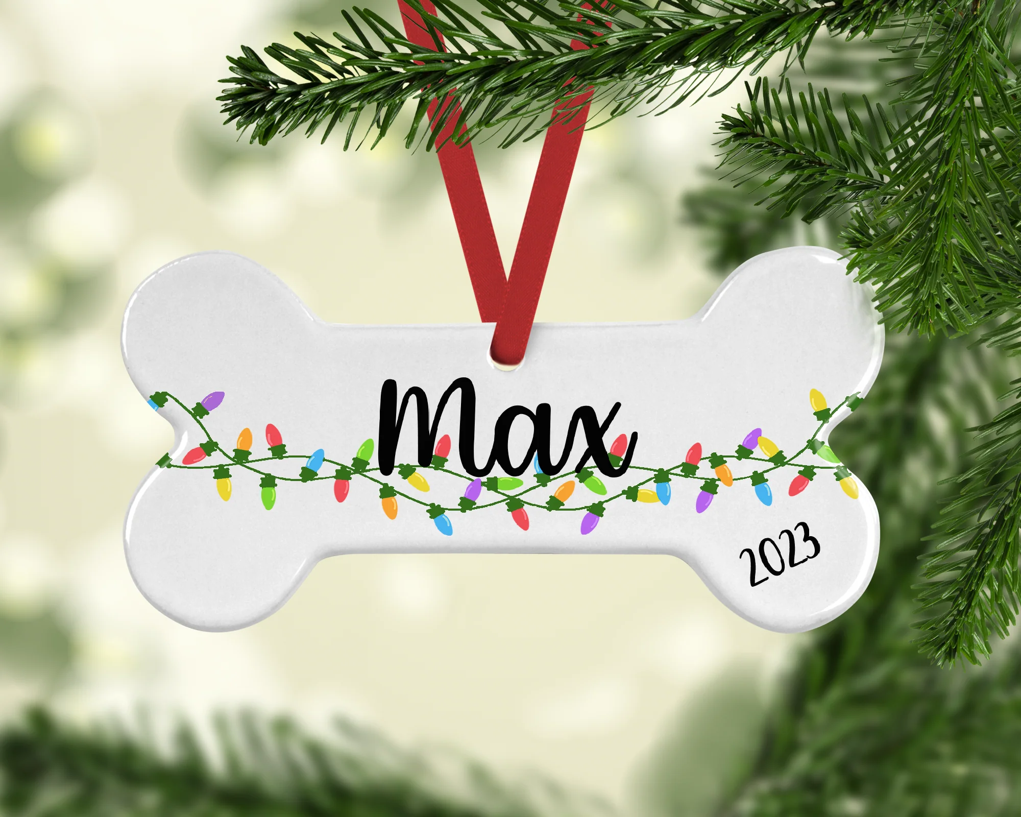 Christmas bone shape ornament, Tree hanger, Christmas lights Ornament, Personalized, Dog Bone Shaped, Pet ornament