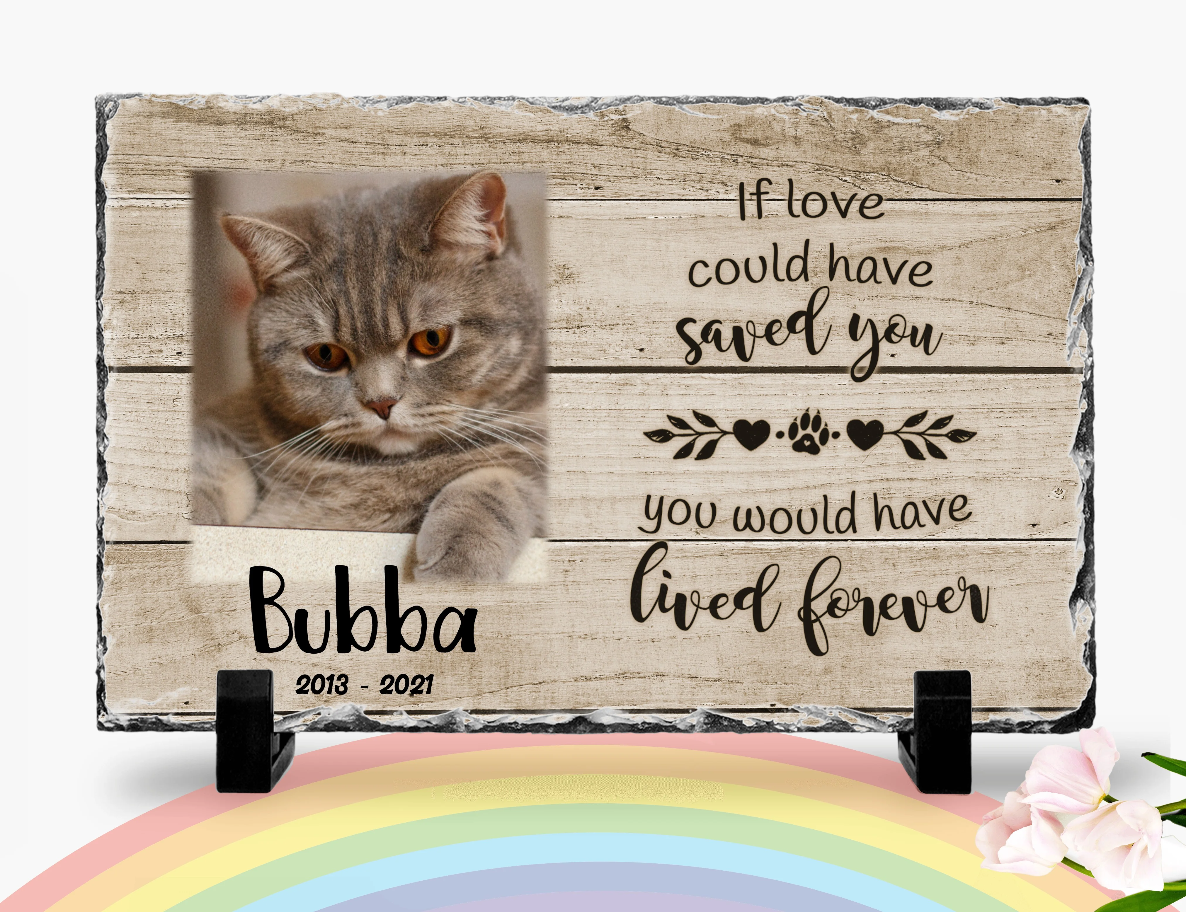 Memorial for a pet personalized Cat Plaque  If love could have kept you here Picture Keepsake