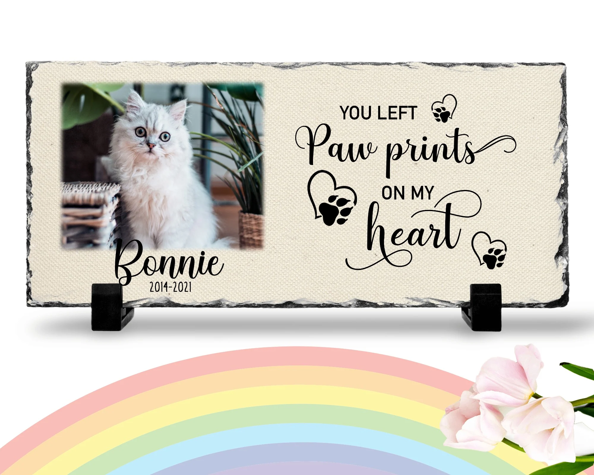 Personalized Cat Memorial Plaque   You left paw prints on my heart  Personalized Picture Keepsake