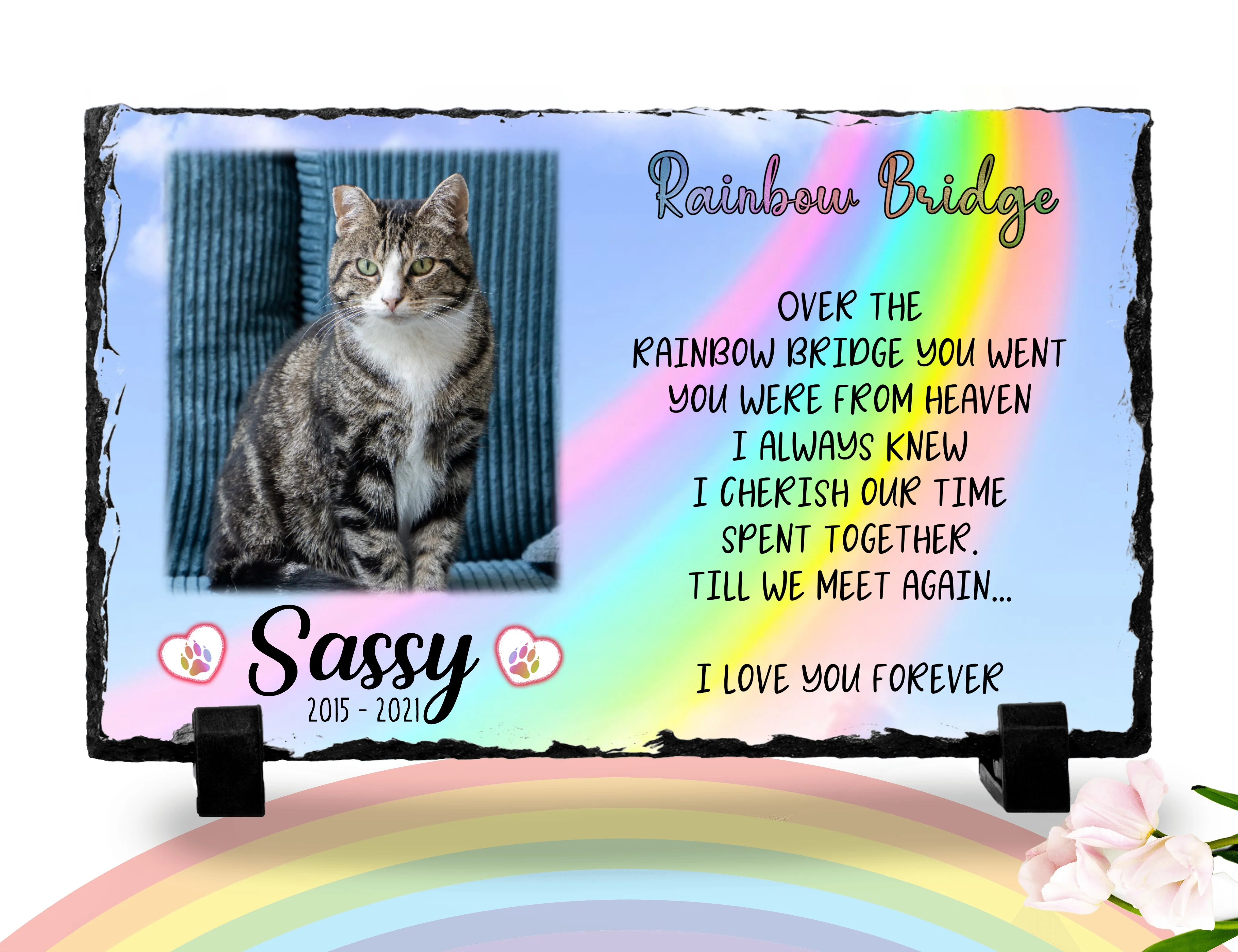 Cat Headstone indoor Personalized Plaque   You left paw prints on my heart  Personalized Picture Keepsake