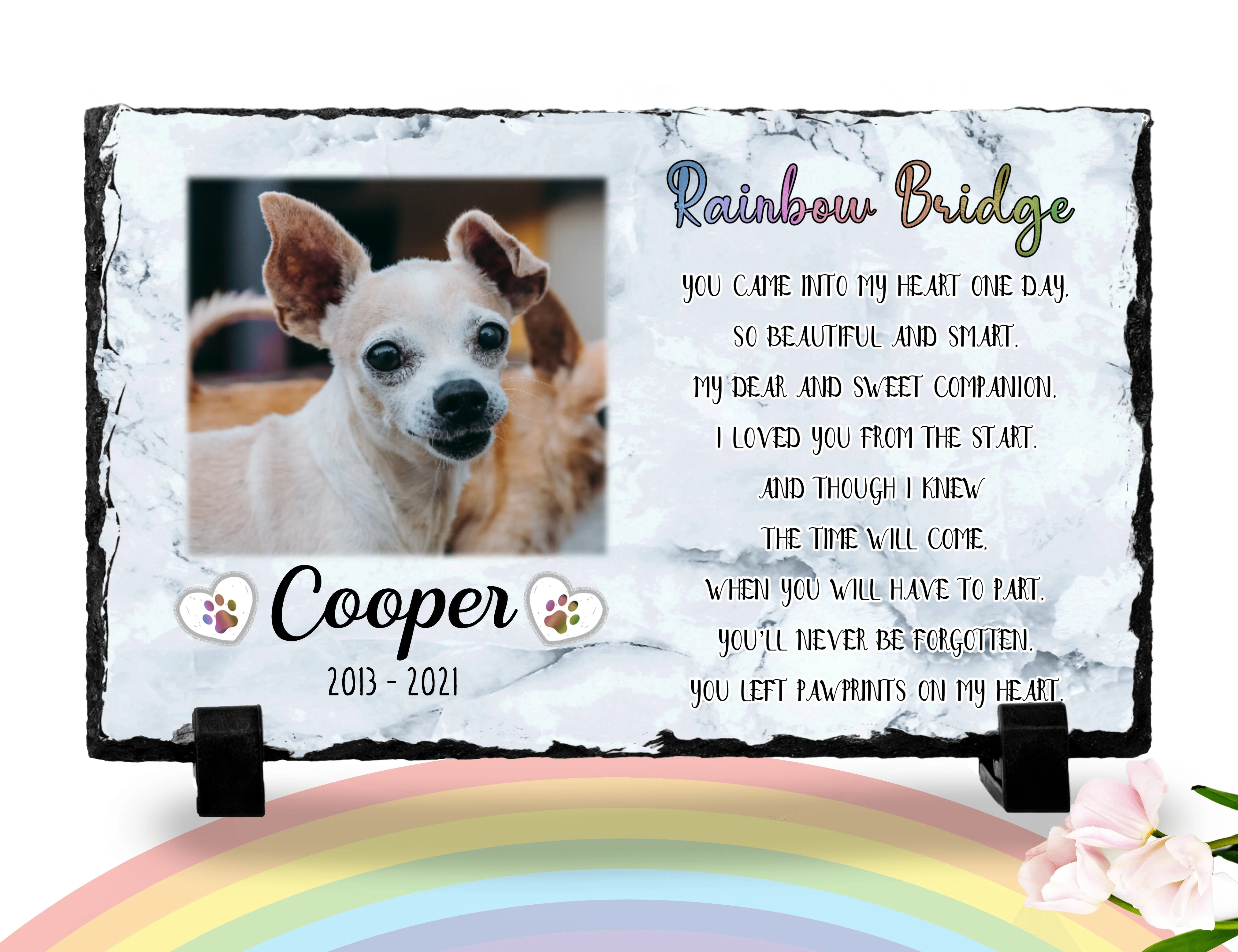 Unique sympathy gift Personalized Dog Memorial Plaque   You left paw prints on my heart Picture Keepsake